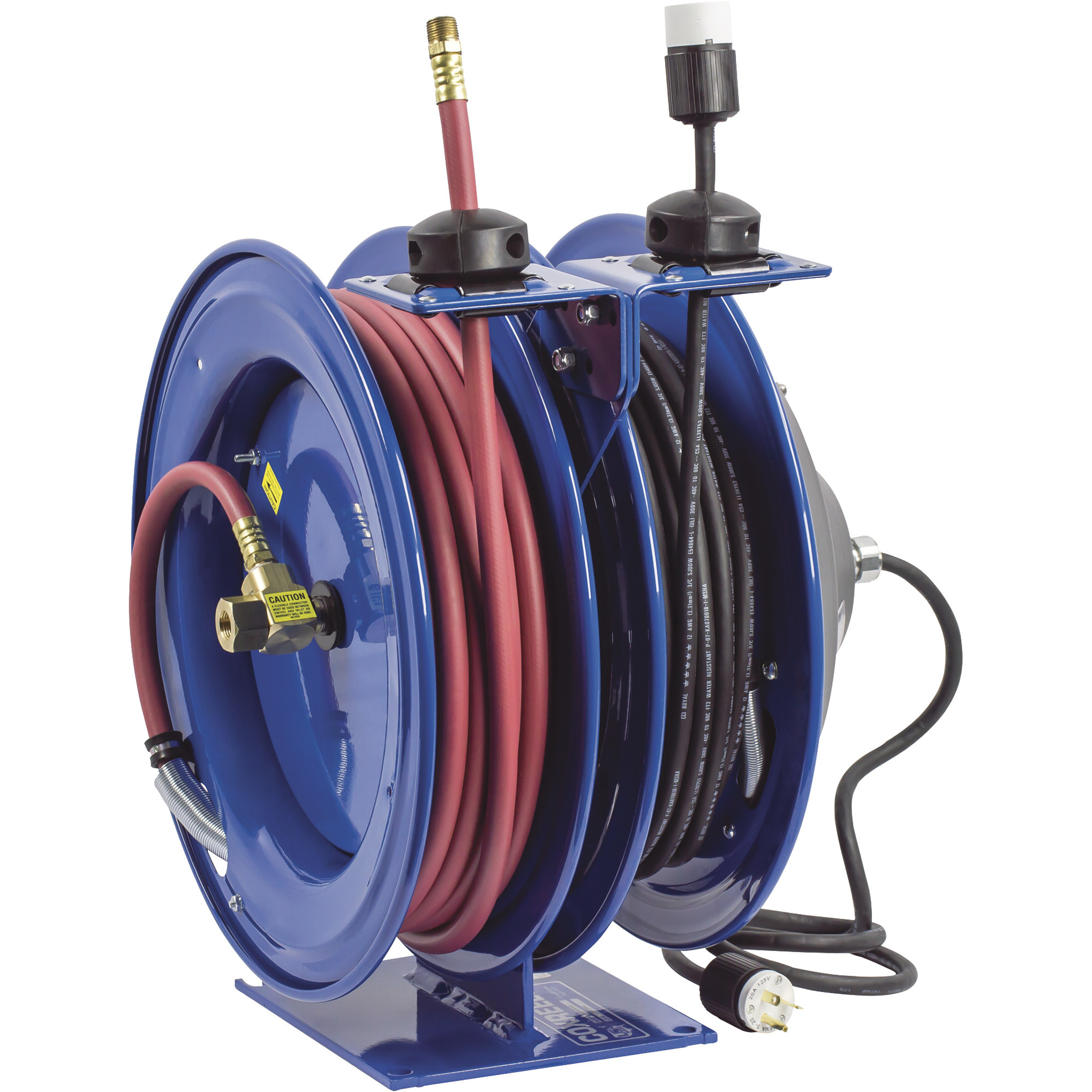 Coxreels Combo Air and Electric Hose Reel, With Duplex Outlet Attachment and 3/8in. x 50ft. PVC Hose, Max. 300 PSI, Model# C-L350-5016-F